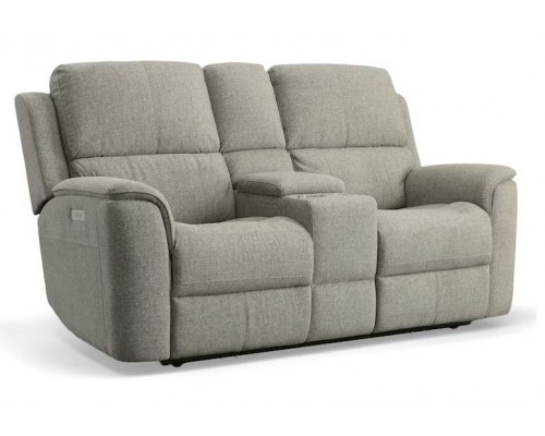 Henry Fabric Power Reclining Loveseat with Console and Power Headrests and Lumbar