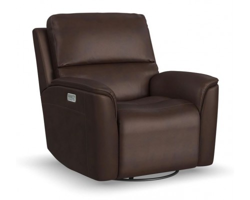 Henry Power Swivel Glider Recliner with Power Headrest, Lumbar, Heat, & Massage Burnt Umber