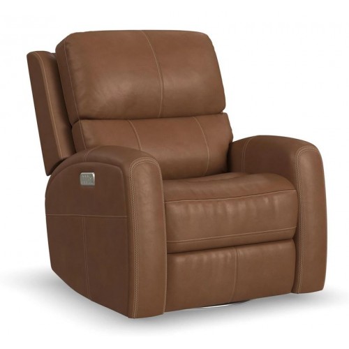 Linden Leather Power Swivel Gliding Recliner with Power Headrest, Lumbar, Heat & Massage