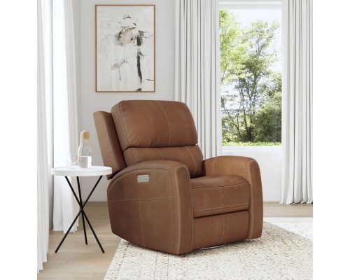 Linden Leather Power Swivel Gliding Recliner with Power Headrest, Lumbar, Heat & Massage