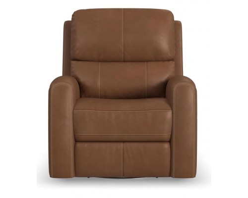 Linden Leather Power Swivel Gliding Recliner with Power Headrest, Lumbar, Heat & Massage