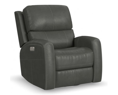 Linden Leather Power Swivel Gliding Recliner with Power Headrest, Lumbar, Heat & Massage