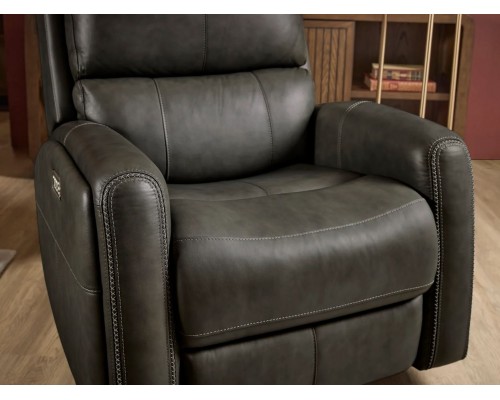 Linden Leather Power Swivel Gliding Recliner with Power Headrest, Lumbar, Heat & Massage