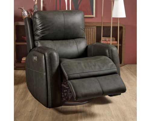 Linden Leather Power Swivel Gliding Recliner with Power Headrest, Lumbar, Heat & Massage